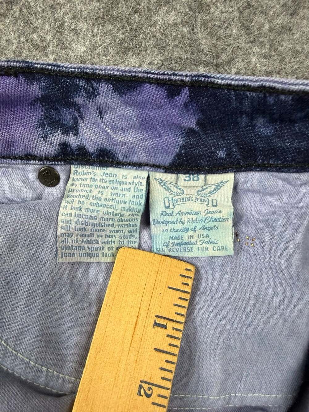 Robin's Jean Long Flap Jeans Purple Tie Dye Crystals Men’s Size 38 X 31 - Picture 5 of 10